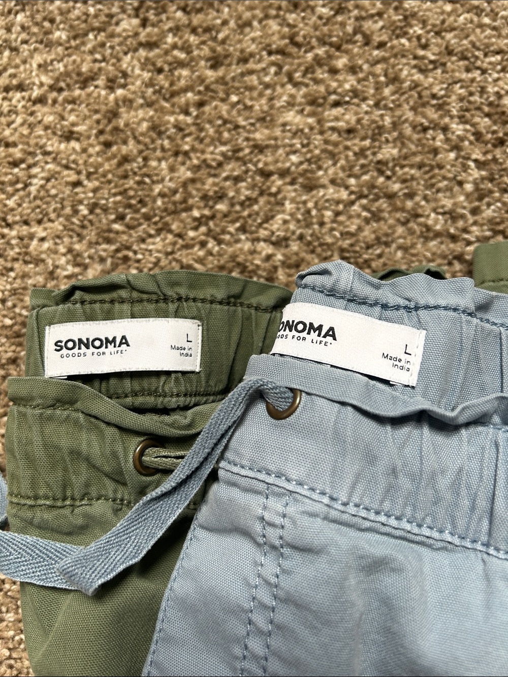 TWO Sonoma Olive and Light Grayish Blue Casual Cropped Drawstring Pants, Size L - Picture 5 of 6